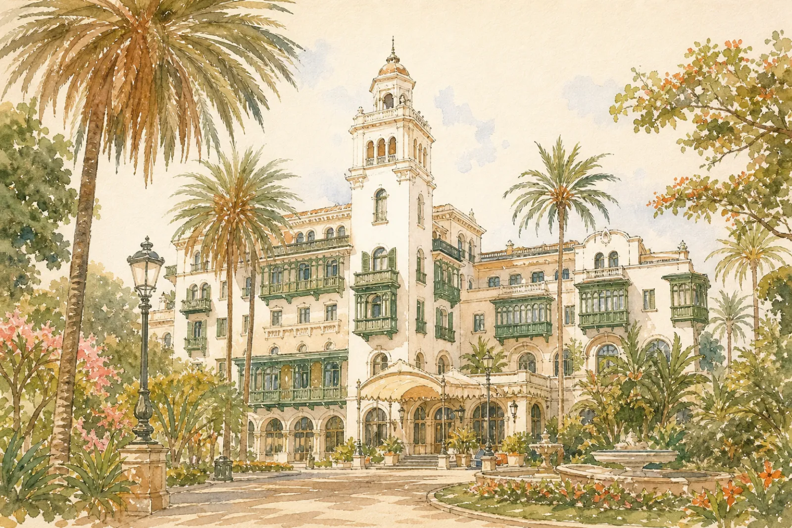 Acuarela del Hotel Santa Catalina, en Las Palmas de Gran Canaria