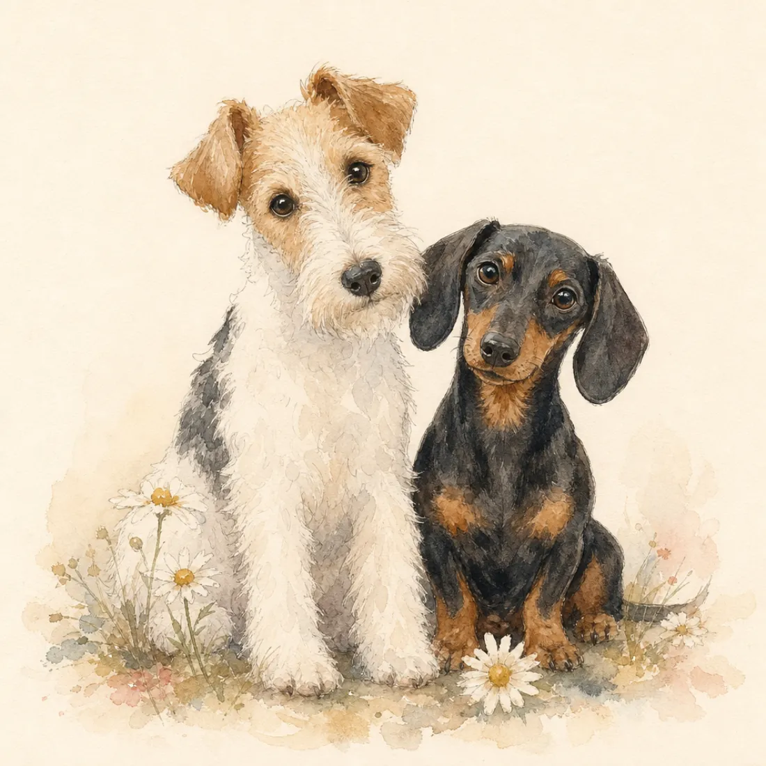 Acuarela de los dos perros de Claudia y Jose