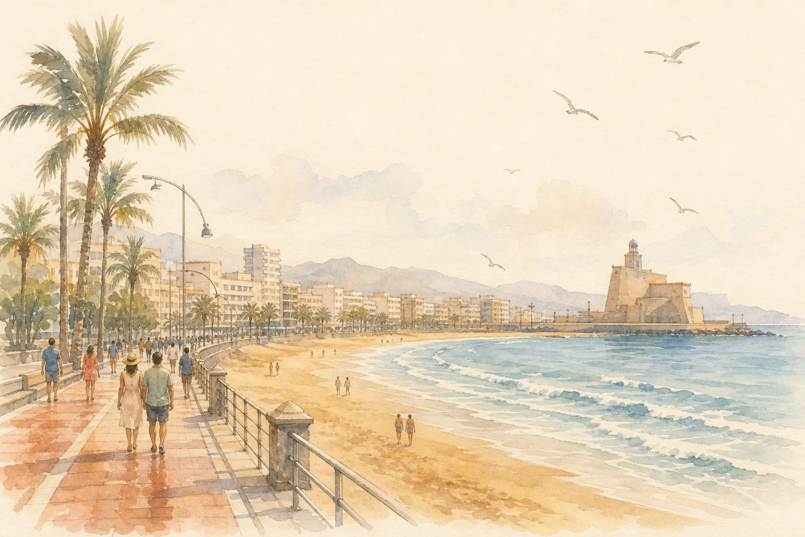 Acuarela de la playa de Las Canteras