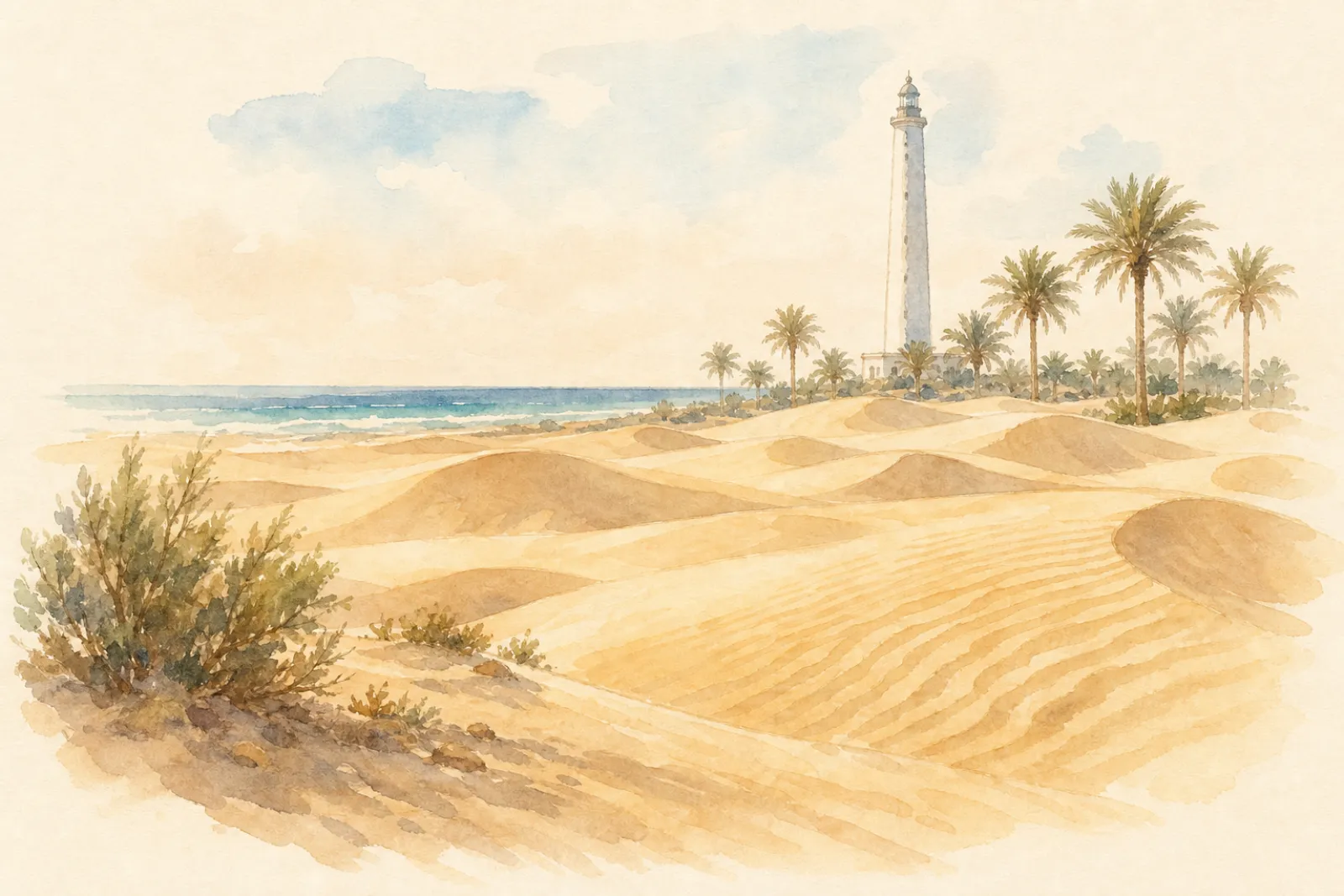 Acuarela de las dunas de Maspalomas